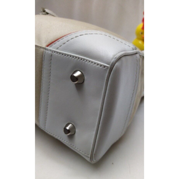 Coach Hampton Beige Canvas White Leather Trim Zipper Closure Tassel Satchel Bag - Picture 9 of 14